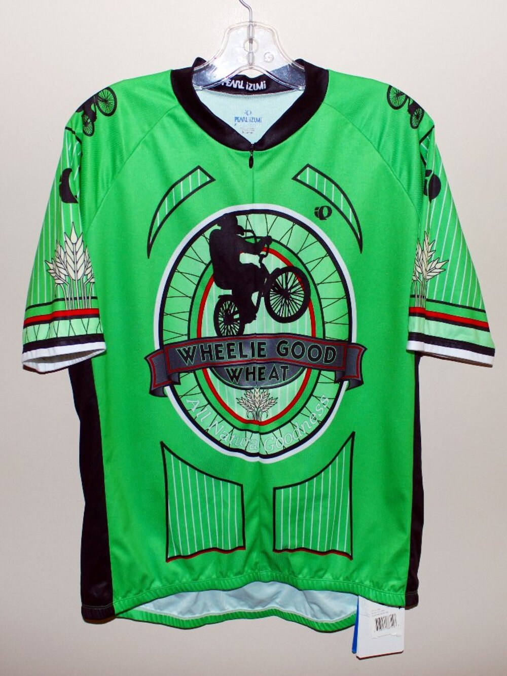 3/$188❤️Pearl Izumi Select Series WHEELIE GOOD WHEAT ¾ zip funny cycling jersey